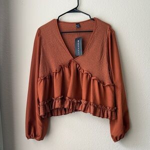 wild fable Rust Ruffle V‑Neck Blouse